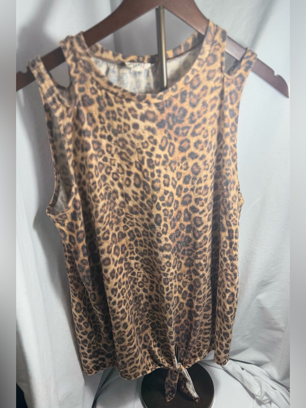 BiBi Leopard Print Cold-Shoulder Tie-Front Tank Top - Brown/Tan